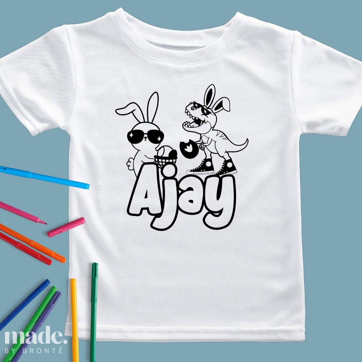Colouring in Dino-Bunny T-Shirt | Personalised Kids Artwork Top