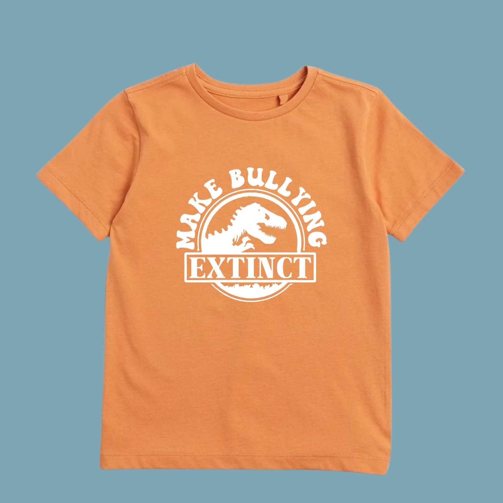 jurassic park style tshirt. kids bullying. harmony day. orange shirt. make bullying extinct