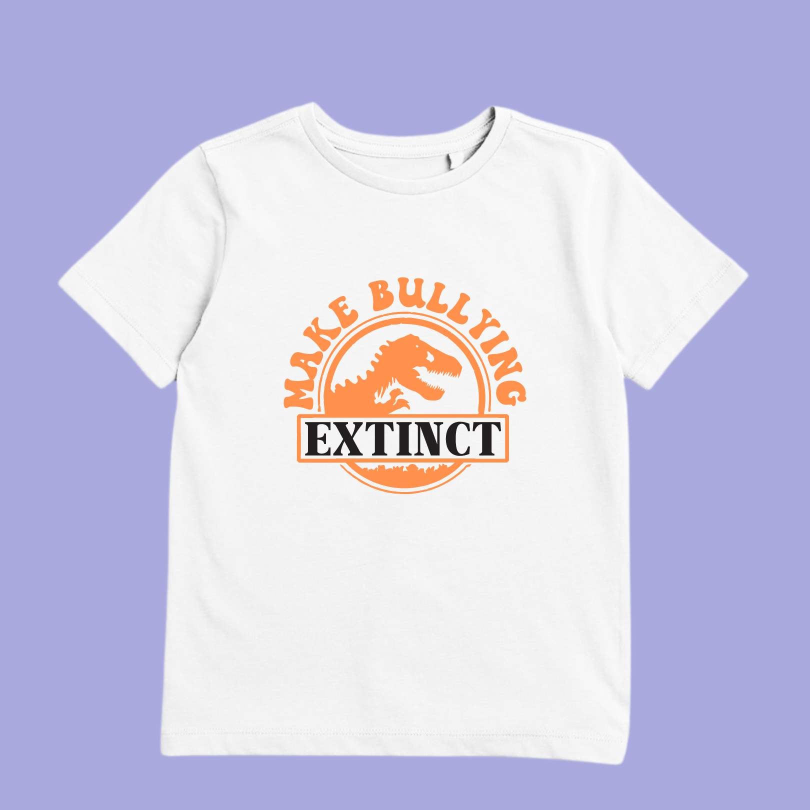 jurassic park style tshirt. kids bullying. harmony day. orange shirt. make bullying extinct